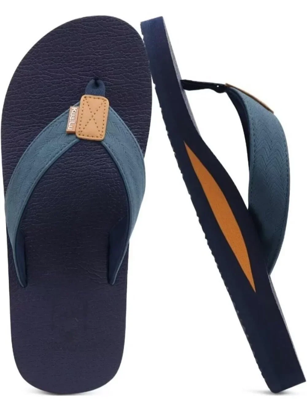 Mens Navy Blue Yoga Mat Leather Flip Flops Slip On Indoor Outdoor Sandal Slipper